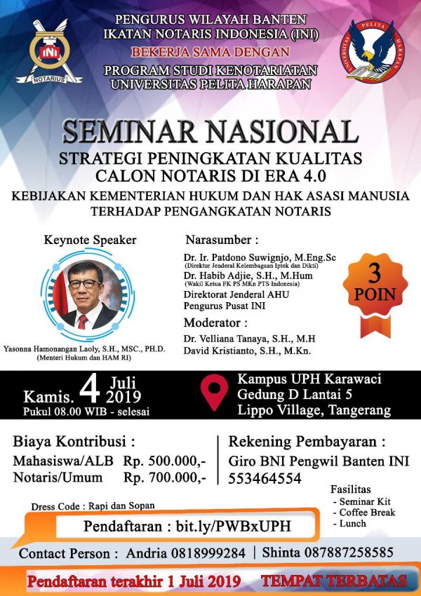 Seminar Nasional: Strategi Peningkatan Kualitas Calon Notaris Di Era 4.0