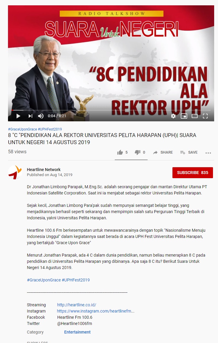 8 “C “PENDIDIKAN ALA REKTOR UNIVERSITAS PELITA HARAPAN (UPH)| SUARA UNTUK NEGERI 14 AGUSTUS 2019