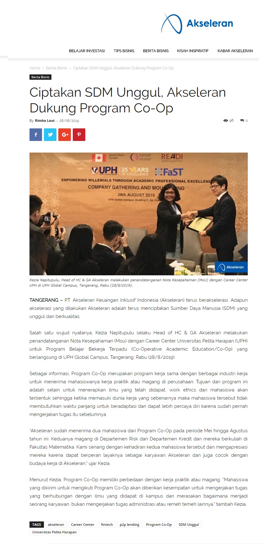 Ciptakan SDM Unggul, Akseleran Dukung Program Co-Op