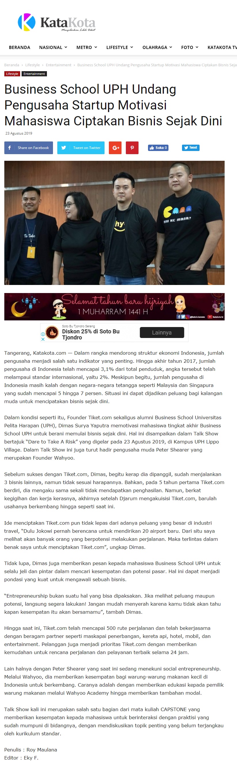 Business School UPH Undang Pengusaha Startup Motivasi Mahasiswa Ciptakan Bisnis Sejak Dini