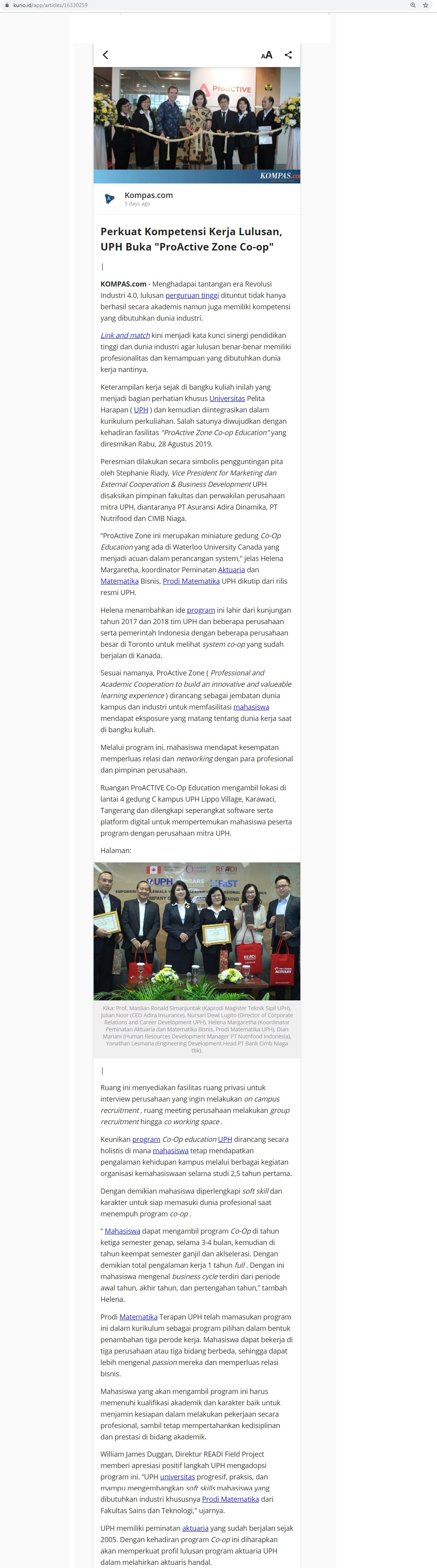 Perkuat Kompetensi Kerja Lulusan, UPH Buka “ProActive Zone Co-op”