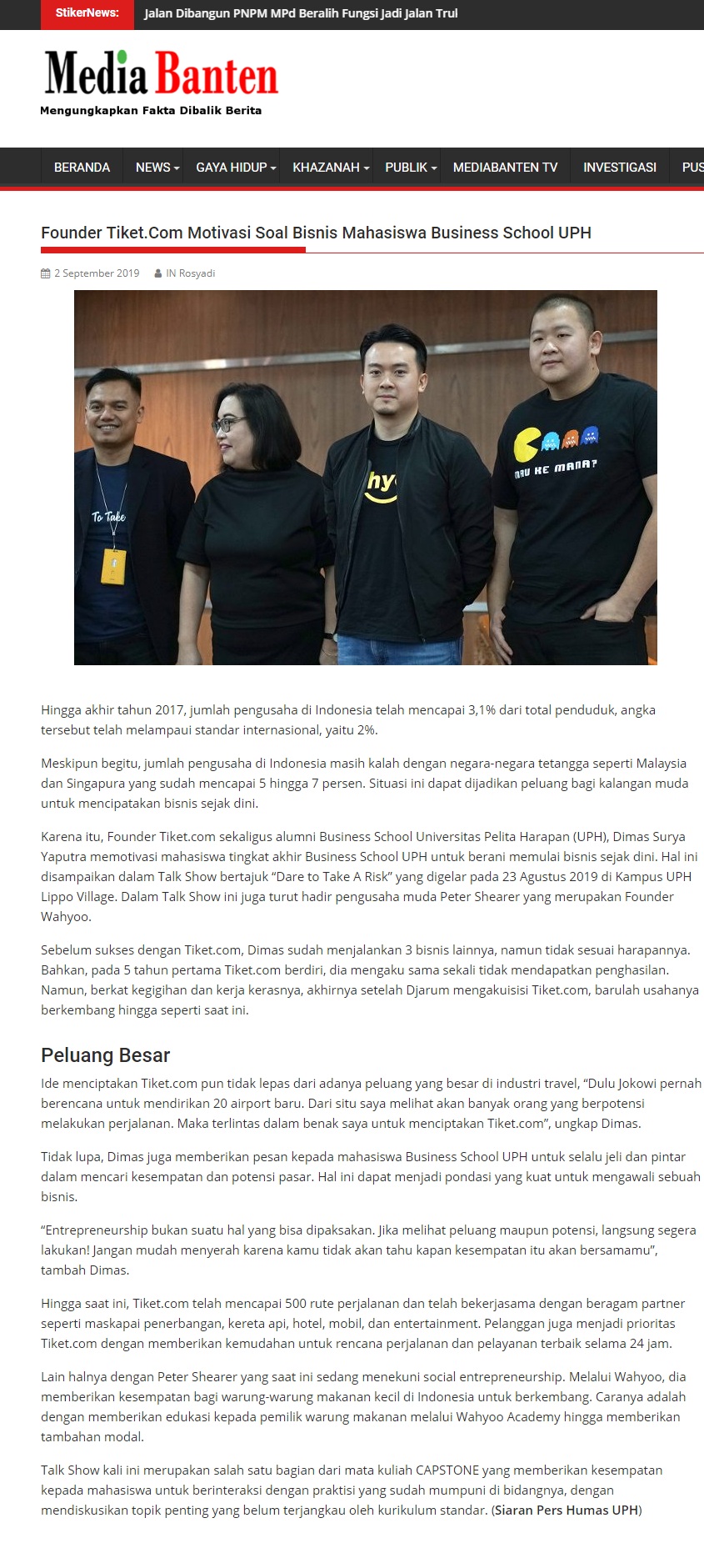 Founder Tiket.Com Motivasi Soal Bisnis Mahasiswa Business School UPH