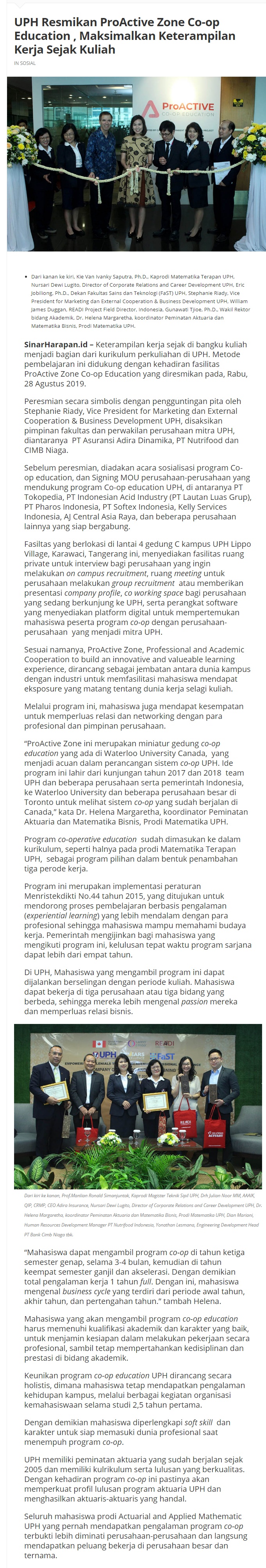 UPH Resmikan ProActive Zone Co-op Education, Maksimalkan Keterampilan Kerja Sejak Kuliah