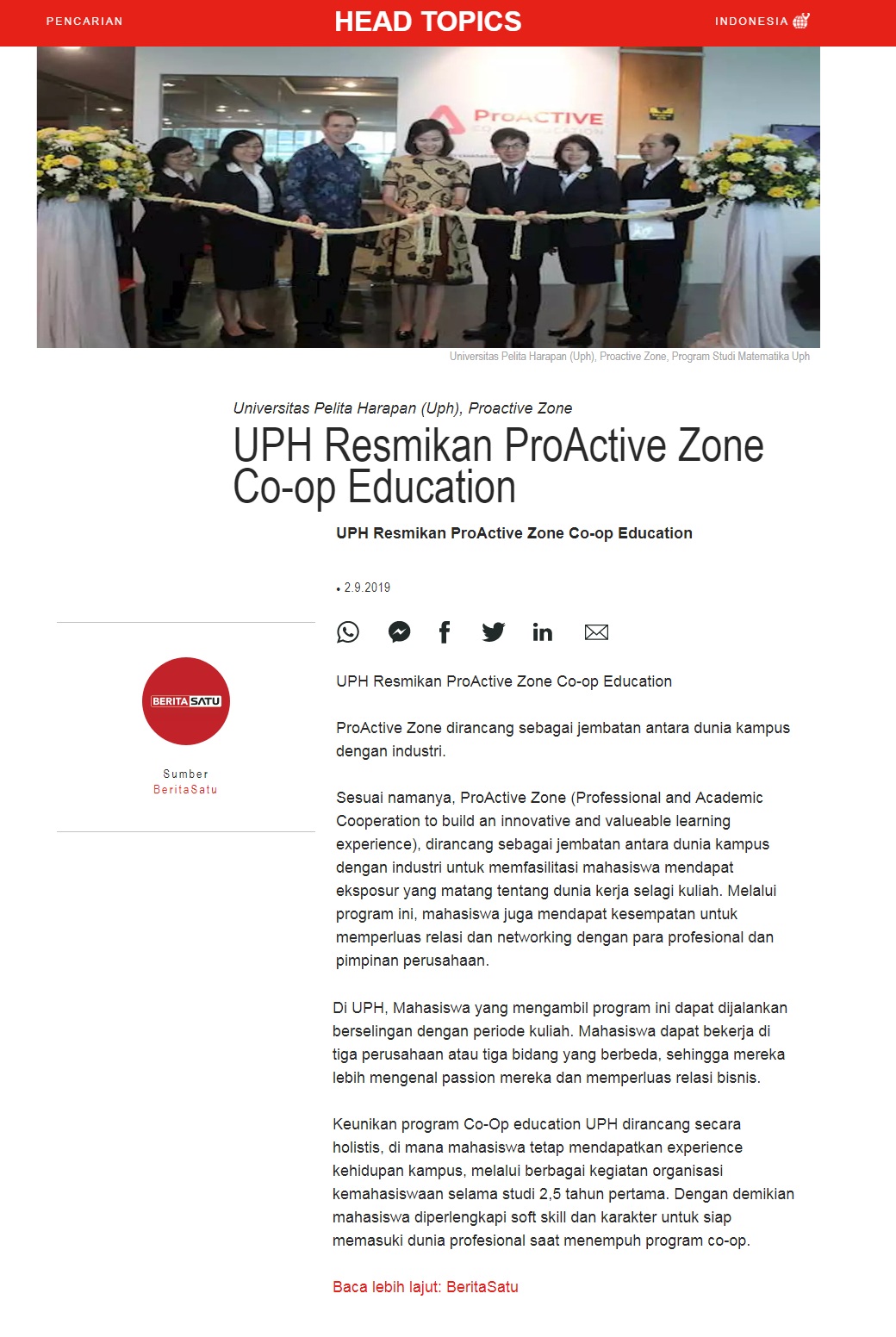 UPH Resmikan ProActive Zone Co-op Education
