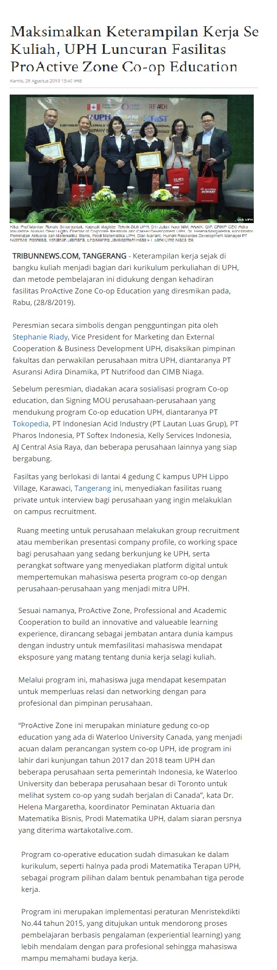 Maksimalkan Keterampilan Kerja Sejak Kuliah, UPH Luncuran Fasilitas ProActive Zone Co-op Education