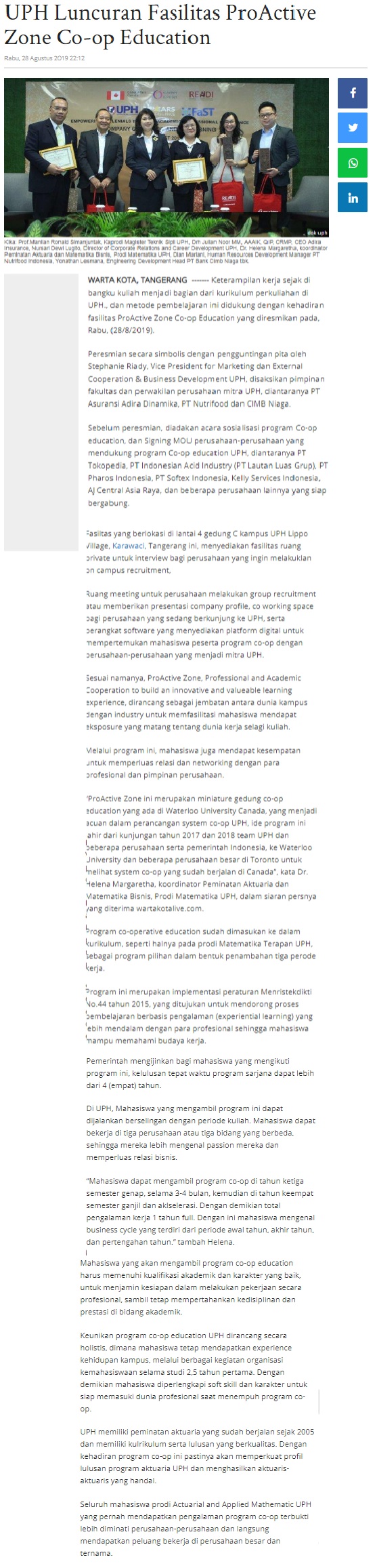 UPH Luncuran Fasilitas ProActive Zone Co-op Education