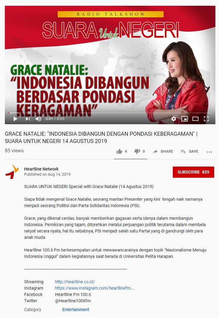 GRACE NATALIE: “INDONESIA DIBANGUN DENGAN PONDASI KEBERAGAMAN” | SUARA UNTUK NEGERI 14 AGUSTUS 2019