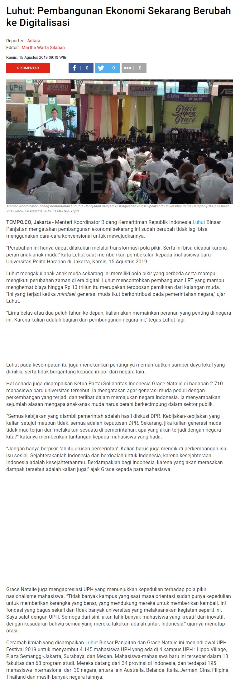 Luhut: Pembangunan Ekonomi Sekarang Berubah ke Digitalisasi
