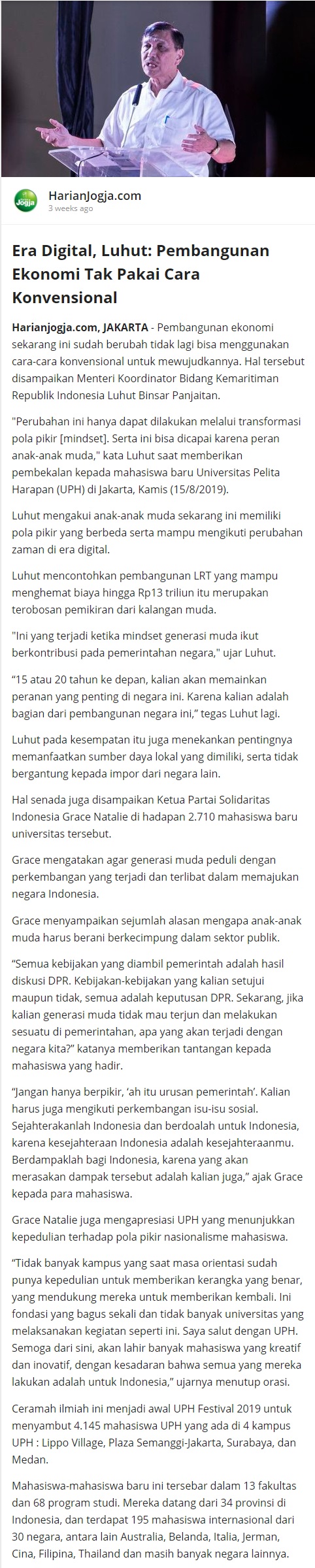 Era Digital, Luhut: Pembangunan Ekonomi Tak Pakai Cara Konvensional