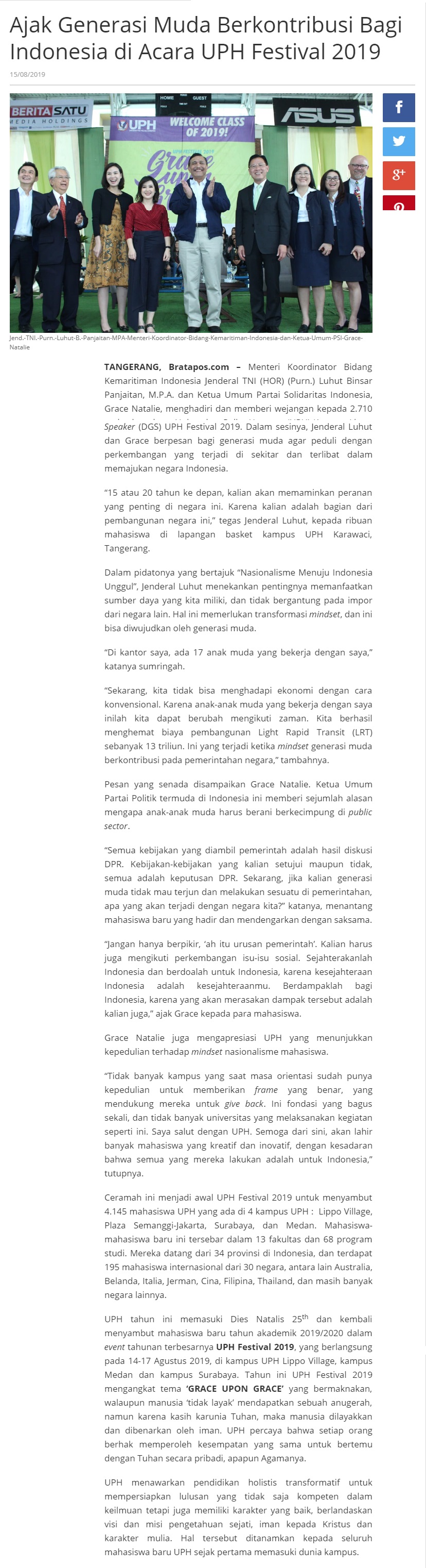 Ajak Generasi Muda Berkontribusi Bagi Indonesia di Acara UPH Festival 2019