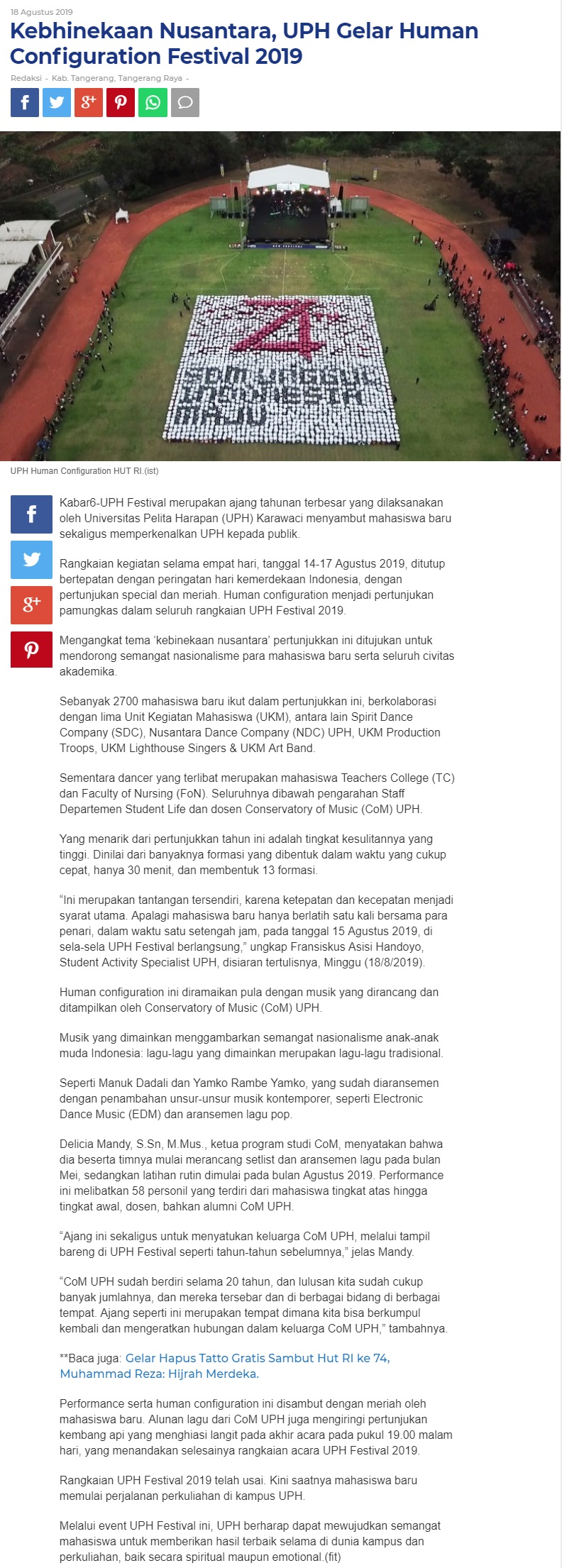 Kebhinekaan Nusantara, UPH Gelar Human Configuration Festival 2019