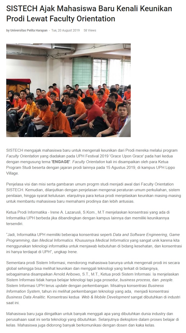 SISTECH Ajak Mahasiswa Baru Kenali Keunikan Prodi Lewat Faculty Orientation