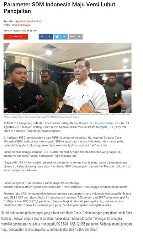 Parameter SDM Indonesia Maju Versi Luhut Pandjaitan