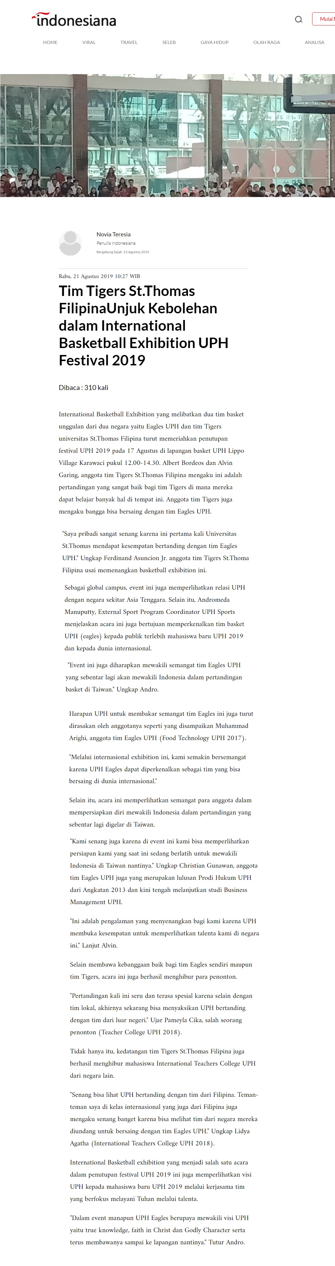 Eagles Kepada Publik Melalui International Basketball Exhibition UPH 2019