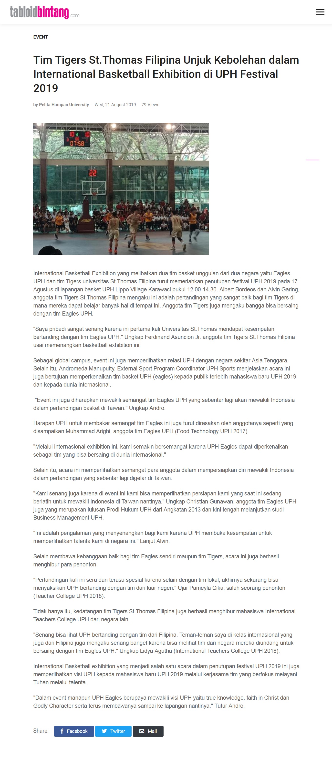 UPH Perkenalkan UPH Eagles kepada publik melalui Internasional Basketball Exhibition