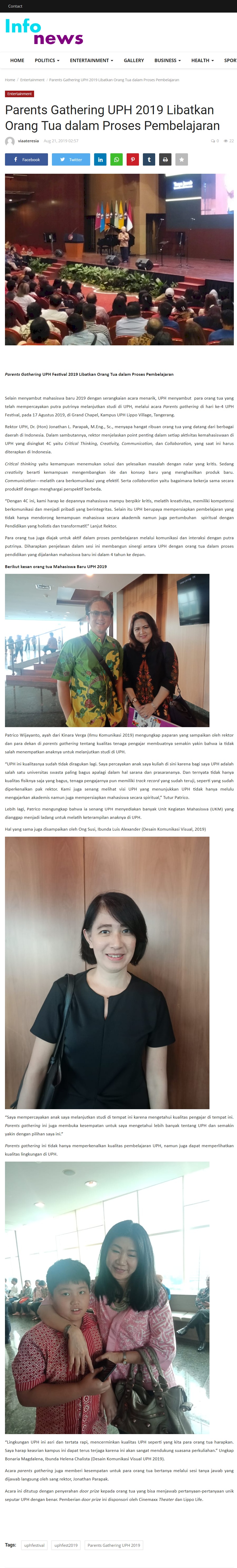 Parents Gathering UPH 2019 Libatkan Orang Tua dalam Proses Pembelajaran