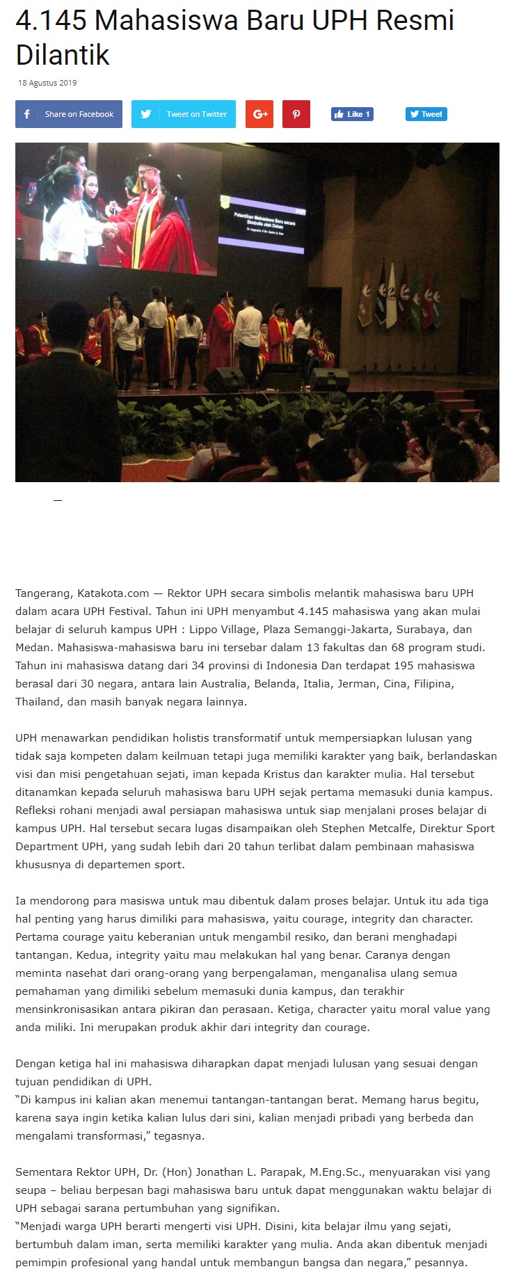4.145 Mahasiswa Baru UPH Resmi Dilantik