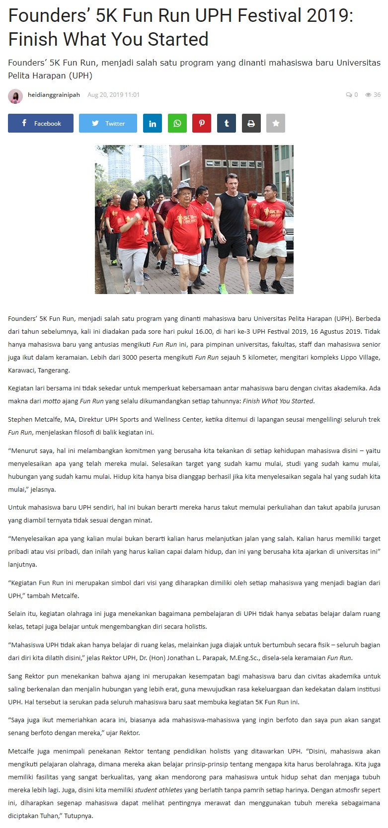 Founders? 5K Fun Run UPH Festival 2019: Finish What You Started